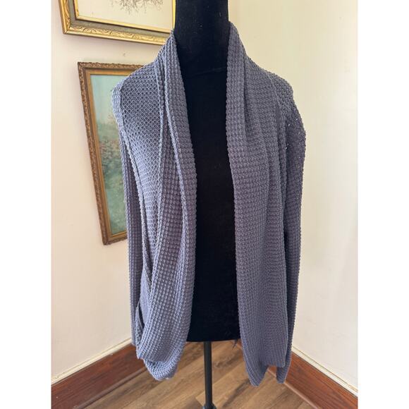 Pixley Sweaters - Pixley Gray Waffle Knit Open Cardigan Shawl Collar Pockets Size M
